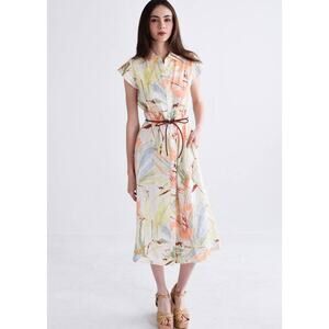 Never A Wallflower Epaulet Shirt Dress in Peach Watercolor XS